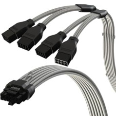 LINKUP - AVA 600W PCIE 5.0 16Pin (12+4) High Current Power Cable | 16AWG, Moulded, Soldered & Wrapped Type | For 4x8Pin PCIE 4.0 Power Supply | Compatible with RTX40 & RTX30 FE GPUs | 45 cm White