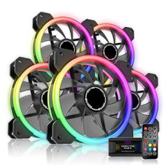 EZDIY-FAB RGB Dual Ring Case Fan 120mm 5V Motherboard Synchronization Speed Adjustable RGB Sync Fan with Fan Hub X and Remote Control Pack of 5