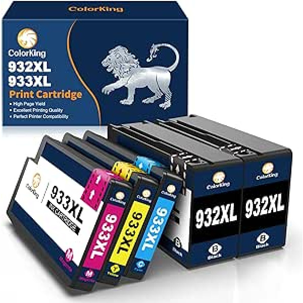 ColorKing 932XL 933XL Multipack spausdintuvų kasetės 932 933 Suderinamas su HP 933XL Multipack, skirtas HP OfficeJet 6600 kasetėms 7510 6700 7110 7610 7612 6100 (2 juodos, 1 geltonos spalvos, 1 geltonos spalvos