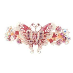 Glamour Girlz Sieviešu tumši rozā emalja un rhinestone Butterfly Leaves matu sprādze