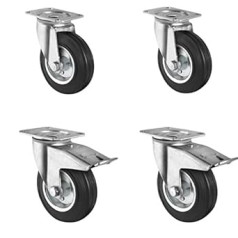 CASCOO SETSBTB125SWS4R0N Castor Set of 2 Swivel Castors, 2 with Locks, Steel Rim, Solid Rubber, Diameter 125 mm, Transport Castors, Roller Bearings, Load Capacity 300 kg (Pack of 4)