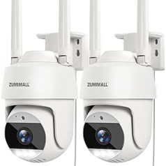 ZUMIMALL āra novērošanas kamera, 3 MP, 2 āra novērošanas kameru komplekts, 24/7, 360° PTZ WiFi kamera, āra kamera ar skaņas un gaismas signalizāciju, automašīnas izsekošana, IP66