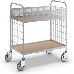 eurokraft | pro | Büro-Etagenwagen | Tragfähigkeit 150 kg | mit 2 Etagen | 4 Lenkrolen | Rad-Ø 125 mm