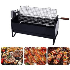 NOALED Edelstahl-Maschengrill, Elektrischer Grillmotor, Rotisserie-Grillkorb, Braten-Kochwerkzeug ar Holzgriff, Abnehmbarer und tragbarer Outdoor-BB