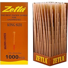 Zetla 1000 - Konusi King Size Brown - Iepriekš savīti savienojuma uzmavas - Konusveida uzmavas ar filtru (109 x 20 mm) - Savienojuma konusi King Size - Iepriekš velmēti papīri