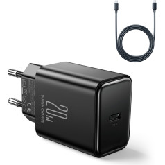 USB-C PD 20W sienas lādētājs + USB-C kabelis JR-TCF06 melns