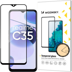 Прочное закаленное стекло 9H на весь экран Realme C35 с рамкой Case Friendly черный