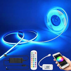 12 V WiFi COB LED RGB Alexa LED Strip 5 m, COB LED Strip RGB Dimmable, LED COB RGB LED Strip LED Light Strip, 576 LEDs/M, App Controllable, Compatible with Alexa Google Home