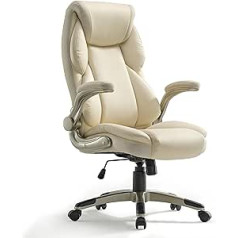 EUREKA ERGONOMIC biroja krēsls, mājas biroja datorkrēsls, ādas saliekamais roku balsts un jostasvietas atbalsts ar augstu atzveltni, 360° grozāms liels un augsts izpildvaras biroja krēsls, krēmkrāsas