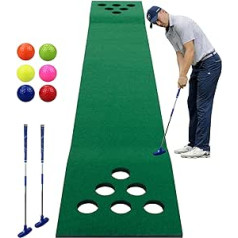 KOFULL golfa paklājiņš iekštelpu golfa laukumam (bezmaksas 2 golfa putteri + 6 golfa bumbiņu iedzīšanas golfa triecienpaklāji, golfa zaļums dārzam, 327 x 50 cm