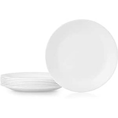 CORELLE Vitrelle 8-daļīgs pusdienu šķīvju komplekts, trīsslāņu stikls un izturīgs pret šķembām, viegli apaļi šķīvji, ziemas sals balts