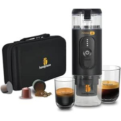 Handpresso - E-PRESSO+ portatīvais kafijas automāts un futrālis | Mini kafijas automāts, pārnēsājams uzlādējams USB kafijas automāts espresso kapsulām vai maltai kafijai, liela tvertne 90 ml (maks. 110 ml) akumulators 3 x
