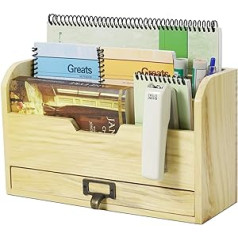 3-х уровневый деревянный органайзер для стола Flexzion — отсеки в деревенском стиле, лоток для файлов, сортировщик карандашей, держатель для по