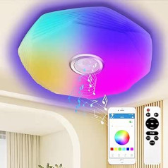 CheDux 48 W LED griestu gaisma ar aptumšošanos ar Bluetooth skaļruni, diametrs 39 cm, RGB krāsu maiņas griestu gaisma ar tālvadības pulti un lietotni, LED mūzikas griestu apgaismojums guļamistabai, bērnu istabai,