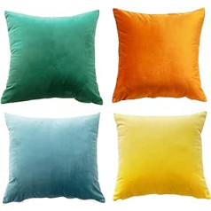 Aeuihmebg Set of 4 Soft Velvet Cushion Covers 18x18 Inch Square Decorative Pillow Covers for Car Couch Sofa Bedroom Living Room 18x18 Inch Yellow/Orange/Blue/Green