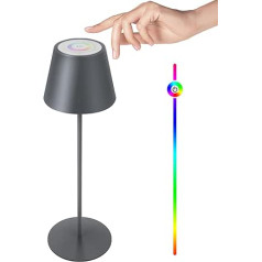 FUYO galda lampa, bezvadu aptumšojama skārienvadība, LED galda lampa ar silti baltu 8 krāsām, RGB āra galda lampa, ūdensizturīgs iekštelpās, ārā, iekšpagalmā, guļamistabā, pusdienu galds, balkons, grils, (pelēks)