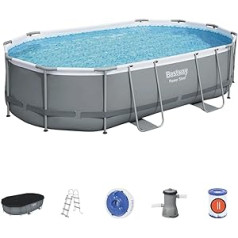 Bestway Power Steel Frame Pool Complete Set with Filter Pump 488 x 305 x 107 cm Oval Grey