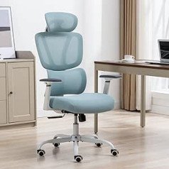 Ergonomisks biroja krēsls BRTHORY, regulējams jostasvietas atbalsts, 3D roku balsti, galvas balsts, šūpuļkrēsls, regulējama augstuma galda krēsls, 200 kg kravnesība, pulverkrāsota pamatne, zaļa