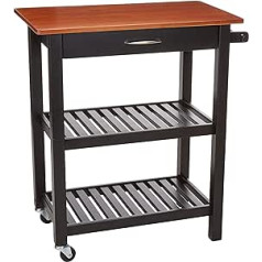 Amazon Basics Multifunctional Kitchen Trolley Kitchen Island with Wheels and Open Shelves Cherry and Black