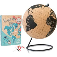 TRIPVEA® Vintage Cork Globe + 342 Lipnios vėliavos sodinimui – Dekoratyvinis pasaulio žemėlapis kelionių tema – Ideali dovanos ir dekoravimo idėja jūsų biurui ar vaikui – Dydis = 20 cm