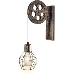 1 Light Industrial Mid Century Retro Iron Wall Lights Loft Pulley Wall Light Features The Matte Iron Cage Lampshade for Interior Lighting Barn Restaurant (Rust Colour)