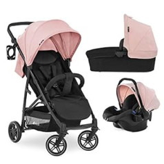 Hauck Rapid 4R Plus Trio Combi Pushchair Set / XL Sun Cover UPF 50+ / Baby Carrycot incl. Mattress / Car Seat / Drinks Holder / Quick Folding / Height Adjustable / Up to 25 kg / Pink