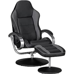 Amstyle Fernsehsessel Design TV Relax-Sessel verstellbar Racing Modern Bezug Kunstleder schwarz/grau drehbar su Hocker 110 kg su Armlehnen und Hocker Gaming Sessel Ohne Motor