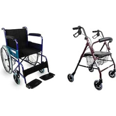 Mobiclinic sulankstomas invalido vežimėlis, plienas, mėlynas, plotis: 46 cm, modelis Alcazar & Rollator, Escorial, vaikštynės senjorams, vaikštynės, sulankstomas ir lengvas, reguliuojamas aukštis, krepšys, aliuminis, bordo