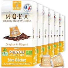 MOKA - 100% reiner Arabica-Kaffee aus Peru - Intensität 6 - Origineller un eleganter Bio-Kaffee - 200 Nespresso Kapseln Kompatibel Zero Waste - Bioloģiskā abbaubar un mājas komposts - Francija