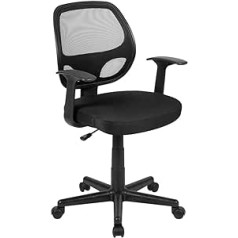 Flash Furniture Medium Back Office Krēsls — Ergonomisks rakstāmgalda krēsls ar roku balstiem un tīklveida audumu — lieliski piemērots mājas birojam vai birojam — melns