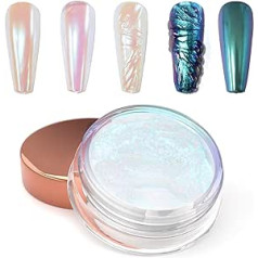 Laza Chameleon Pearl Chrome Nail Powder, Glazed Doughnut Metallic Mirror Effect Pigment, Iridescent Aurora Nail Glitter Holographic Fairy Dust Nail Art Supplies Nail Techs, Resin Craft - Mermaid