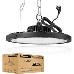 ICEKO KN 150 W LED darbnīcas griestu lampa, ūdensizturīga, UFO rūpnieciskās darbnīcas lampa, mitrās telpas apgaismojums, LED zāles prožektors, pagraba lampa, garāžas lampa, 21000 LM/6000 K/IP65 ūdensizturīgs (melns)