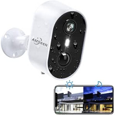 AMSEEN 2K 3MP HD āra novērošanas kamera, bezvadu kamera ar PIR kustības noteikšanu mājas drošībai, krāsaina nakts redzamība, priekšējie lukturi un sirēna, divvirzienu audio, 2,4 GHz WiFi, ūdensizturīgs