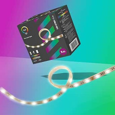 nokrāsa Smart LED Strip Balta un krāsaina gaisma RGB netiešajam apgaismojumam, krāsu maiņa, 5 m garums, 24 W, 6 iepriekš ieprogrammētas gaismas ainas, Bluetooth + Zigbee, darbojas ar Alexa