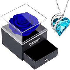 Amžina rožė stabilizuota mėlyna su karoliais širdele Akvamarino kristalo konservuota rožė su mėlynu safyro pakabuku 925 Sidabrinė Moterų Valentino diena Motinos dienos jubiliejaus vestuvės jai
