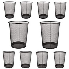 EUROXANTY Waste Paper Bin Office Rubbish Bin Round Rubbish Bin Black Metal Mesh Pack of 10 (27 x 24 cm 10 L)