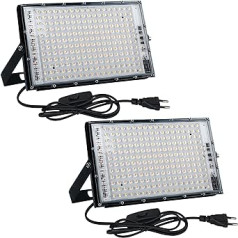 CREATESTAR LED prožektors, 150 W, iepakojumā 2 3000 K silti balts LED prožektors, LED prožektors ar spraudni, 15000 LM LED āra prožektors ar IP65 ūdensizturīgs āra prožektors dārzam, garāžai, sportam