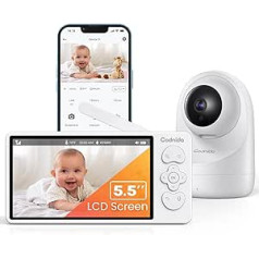 5,5 collu bērnu monitors ar kameru Codnida 3MP HD video mazuļa monitora kamera, bērnu kamera ar kustības sensoru un lietotni, divvirzienu audio, VOX režīms, PTZ, nakts redzamība, temperatūras un mitruma trauksme, IR nakts