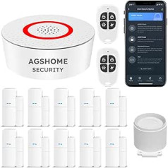 AGSHOME 14 dalių namų signalizacijos rinkinys Išmanioji Wi-Fi signalizacijos sistema su realaus laiko programa veikia su Alexa, skirta Windows, nameliams ant ratų, butams, garažams...