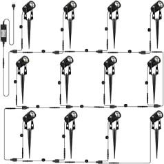 AIMHEIM 12 dārza prožektoru komplekts, silti balts LED, 3 W dārza gaisma Dārza apgaismojums ar spraudni, grozāms āra prožektors, āra apgaismojums, zemes smaile, IP65 ūdensizturīgs kokiem, augiem, dīķim