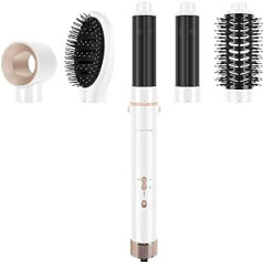 5-in-1 MaxAIR Styler, PARWIN PRO BEAUTY Hair Dryer Warm Air Brush Set, Round Brush Hairdryer, Curling Iron, 5 Attachments, Drying, Straightening, Volume, Curls, Ion Care, High Speed Motor, White (Punk