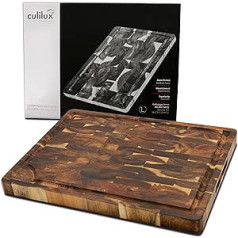 CULILUX® Gourmet koka dēlis L gals, akācija divpusējs 40 x 30 x 3 cm ar Juice Groove antiseptisku gala graudu koka dēli kā griešanas dēli un pasniegšanai