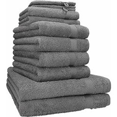 10-Piece Betz Premium Towels Set Anthracite Quality 470 g/M², 2 Bath Towels 70 x 140 cm, 4 Hand Towels 50 x 100 cm, 2 Hand Towels 30 x 50 cm, 2 Wash Cloths 17 x 22 cm