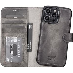 Solo Pelle Leather Case Compatible with iPhone 15 Pro Max in 6.7 Inch Removable Case (2-in-1) with Card Slots for the Original Apple iPhone 15 Pro Max in 6.7 (Stone Grey)