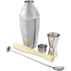 Point-Virgule Cocktail Set with Cocktail Shaker, Bar Spoon, Jigger and Cocktail Muddler, 4 Piece Stainless Steel Cocktail Shaker Set