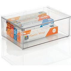 mDesign liela glabāšanas kaste ar atvilktni — izturīga plastmasas atvilktņu kaste pārtikas uzglabāšanai — kārba, kurā var uzglabāt pārtiku, cepamās sastāvdaļas un citus produktus — caurspīdīga