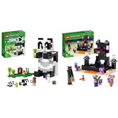 LEGO 21245 Minecraft Pandos namų rinkinys ir 21242 Minecraft The End Arena rinkinys, žaidėjo ir žaidėjo mūšio veiksmo žaislas su lava, Enderdragonu ir Endermano figūra, dovana vaikams nuo 8 metų