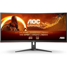 AOC Gaming CU34G2XE — 34 collu WQHD izliekts monitors, 144 Hz, FreeSync Prem., HDR10 (3440 x 1440, 1 ms MPRT, HDMI, DisplayPort) melns/sarkans