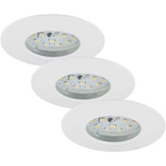 BRILONER Leuchten 7295-036 LED padziļinātas gaismas, 3 komplekts, regulējami griestu lukturi, katrs 6,5 vati, 570 lūmeni, 3000 kelvini, IP44, balts, 75 x 28 mm (DxH), 7295-036