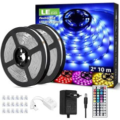 LE RGB LED sloksne, 20 m (2 x 10 m) LED sloksnes, 12 V, 5050 SMD 600 LED sloksnes Ziemassvētku dekorēšanai, pašlīmējoša, elastīga gaismas sloksne ar tālvadības pulti, Fairy Lights mājai, ballītei, bāram, televizoram